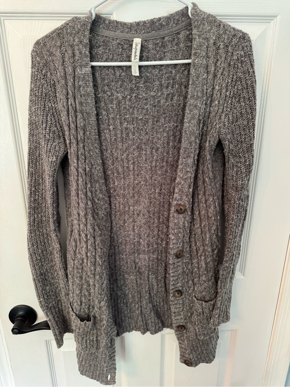 Aeropostale Heather Gray Cable Knit Button-Front Cardigan